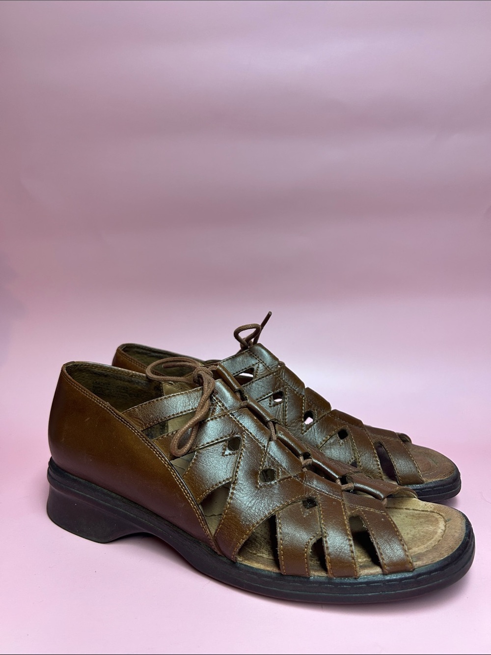 JB Lefebvre Brown Leather Fisherman lace up Sandals
